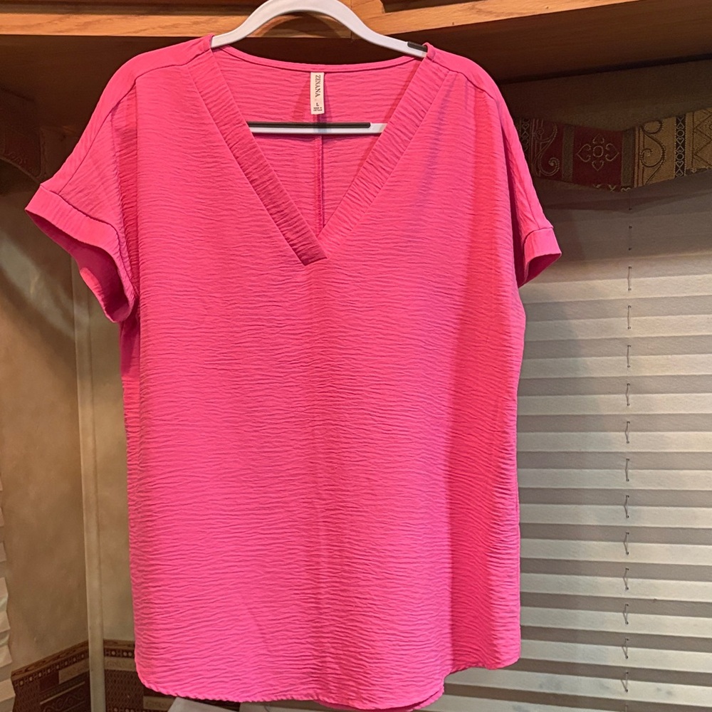 Zenana Outfitters Vibrant Pink V-Neck Blouse